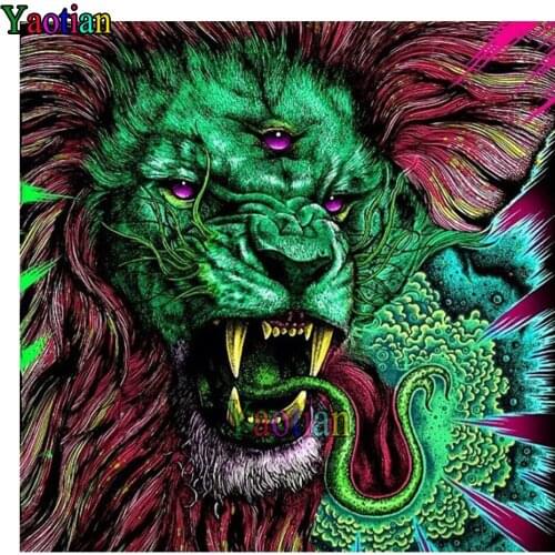 Diy diamond painting Abstract lion with green eyes Full Square/Round drill diamond embroidery 5d cross stitch kids room decor