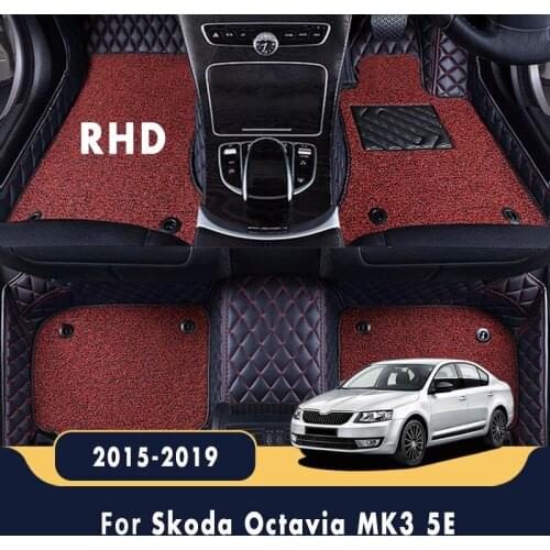 RHD Car Floor Mats Carpets For Skoda Octavia MK3 5E 2019 2018 2017 2016 2015 Double Layer Wire Loop Artificial Leather Custom