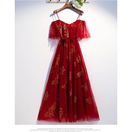 Burgundy Evening Dress Abendkleider 2020 A-line Formal Dress Short Sleeve Lace Up Back Evening Dresses Long Dress Robe De Soiree