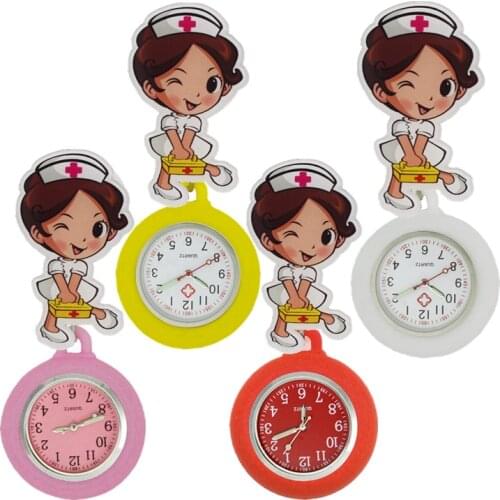 Cartoon lovely cute medical box nurse doctor women ladies female silicone pocket watches hospital Stretchable badge gift watch