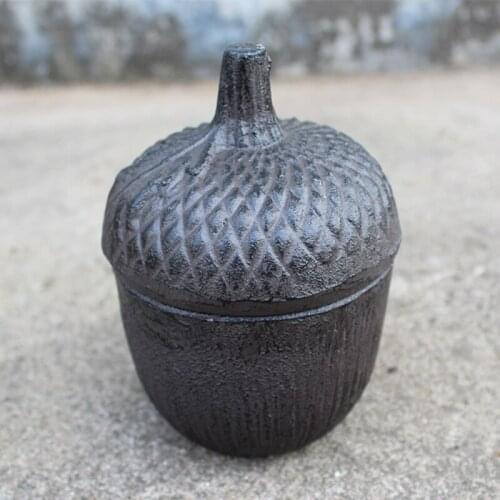 Cast Iron Acorn Trinket Box In Antique Brown Finish