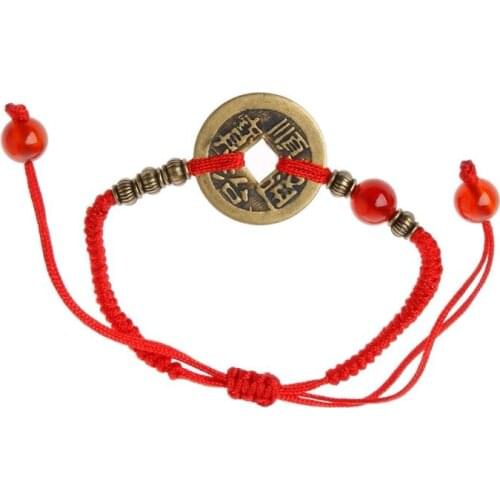 Feng Shui I Ching Ancient Coin Kabbalah Red String Attract Luck Wealth Bracelets M2EA