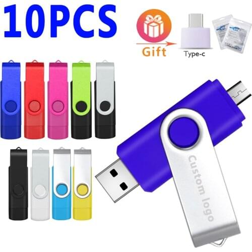10PCS/lot Free Custom LOGO OTG 2.0 USB Flash Drive 8GB 16GB 32GB 64GB USB Stick Pen Drive 1GB 2G 4GB Pendrive for Smart Phone/PC