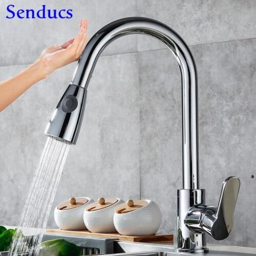 Chrome Touch Kitchen Mixer Tap Senducs Pull Down Sensor Kitchen Faucet Stainless Steel Kitchen Tap Touching Bathroom Mixer Taps