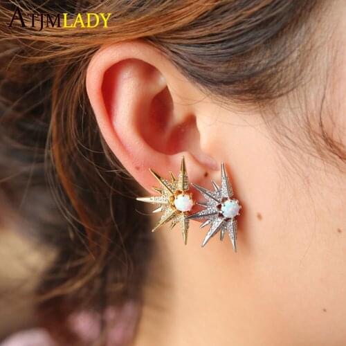Delicate Cubic Zirconia opal Star sunflower Earrings Fashion Women Jewelry dainty Gold Color Crystal Stud Earrings big cute earr