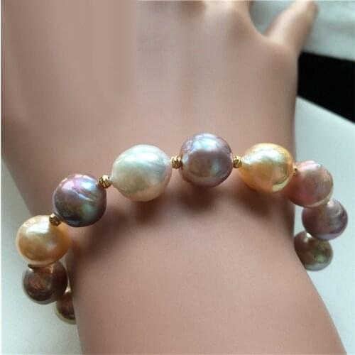 Fine jewelry charming GORGEOUS 9-10mm south sea multicolor pearl bracelet 7.5-8inch925s free shipping