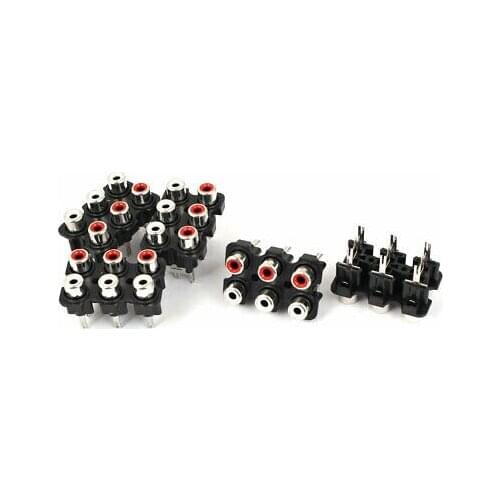 AV Concentric Socket 6 RCA Female Jack Outlet Board Black 5pcs