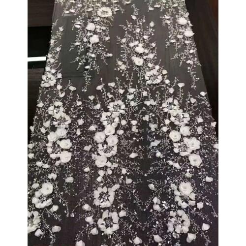 Beautiful 5yards african mesh lace fabirc with beads and sequins S-428882 good quality african net tulle lace for dress