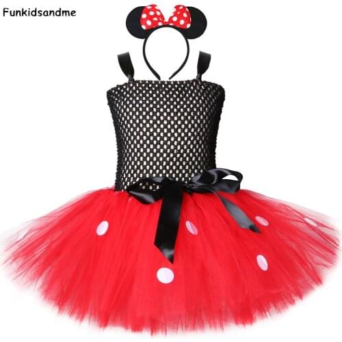 Red Pink Kids Girls Minnie Tutu Dress with Headband Princess Minnie Costume Outfit Children Girls Halloween Birthday Party Dress