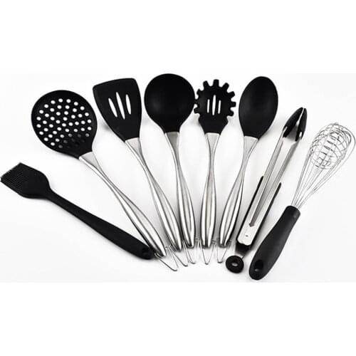 8pcs/set Kitchen Silicone Non-stick Cooking Tools Spoon Spatula Egg Beaters With stainless steel Handle Utensils Dinnerware Set