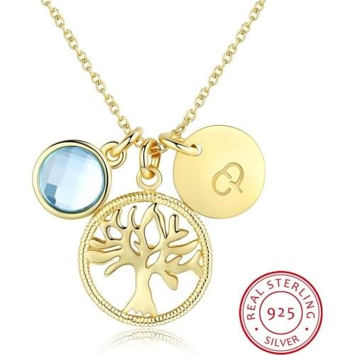 LEKANI Blue Crystals Tree of life Pendant Necklace DIY Trendy Collars Real S925 Silver Fine Jewelry For Women Girls