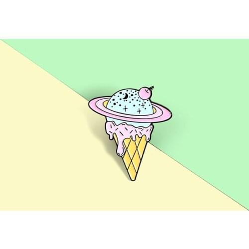 Cartoon Food Summer ice cream Enamel Pins Universe planet Ice cream Brooches Badges Lapel Clothes Bag Pins Women Jewelry Gifts