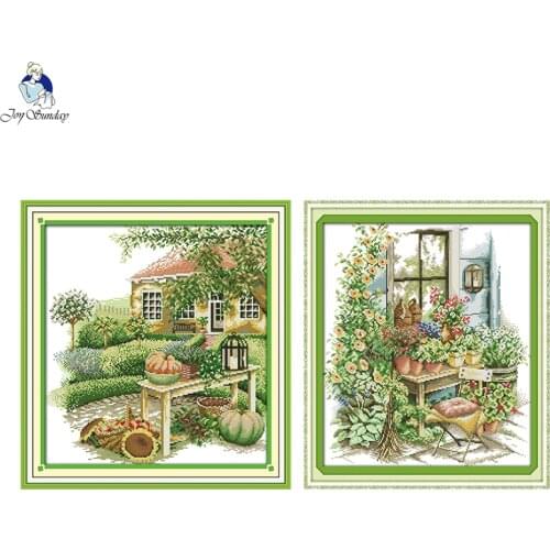 Joy sunday green homestead embroidery cross stitch kits counted printed canvas 14ct 11ct diy handmade needlework