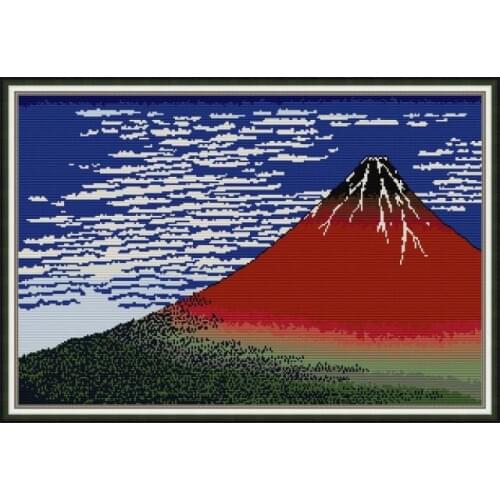 Cross Stitch Kits Fuji, Mountains In Clear Weather Color Cloud Stamped Patterns Counted 11CT 14CT Printing Embroidery Needlework