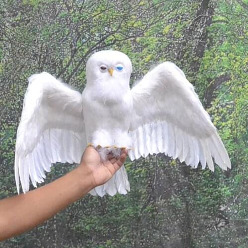 New white simulation owl toy polyethylene & furs wings owl doll gift about 40cm 2136