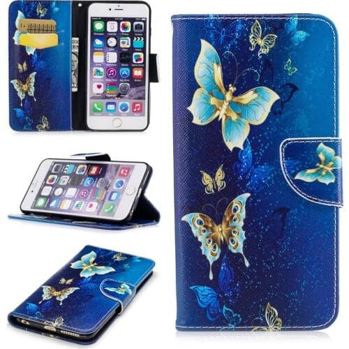 New Colored Drawing PU Leather Cases for iPhone 6 Plus iPhone 6s Plus Kickstand Flip Mobile Phone Cases with Wallet Card Holders