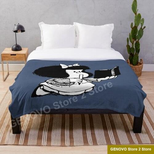 Mafalda reading her book Throw Blanket Bedding Sherpa Fleece Throw Blankets Bed Sofa Cover Child Kids Adults Gift Bedspread