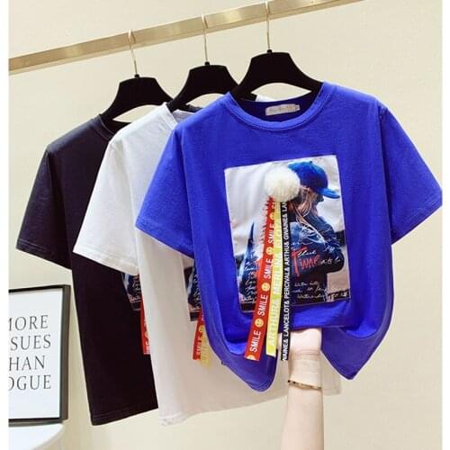 GGRIGHT Print Casual Loose T-Shirt Women White Short Sleeve 2021 Summer Basic T Shirts O Neck Sexy Fashion Y2K Tee Vintage