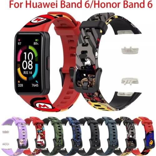 Silicone Sport Band Straps For Huawei Honor Band 6 Strap printing Wristband Bracelet Replacement Strap For Huawei Band 6/6 Pro