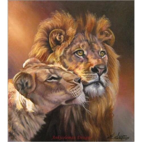 Needlework for embroidery DIY French DMC High Quality - Counted Cross Stitch Kits 14 ct Oil painting - Lions Loving Couple