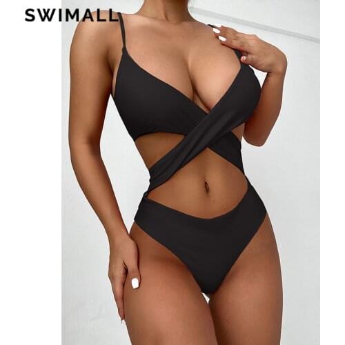 Sexy Thong One Piece Swimsuit Women Solid Swimwear Female Push Up Monokini Cross Bodysuit Hollow Out Bathing Suit Swim Suit