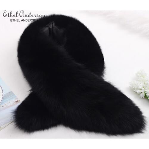 Ethel Anderson Winter 100%Black Real Fox Fur Collar Women Natural Fox fur Scarf Shawl Collars Wraps Neck Warm Fur Scarves Female