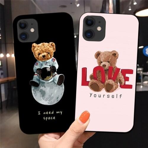 Funny Cute Cartoon Teddy Bear Phone Case iphone 12 11 Pro Max 12 Mini X XR XS MAX 6 7 8 Plus SE 2020 Luxury Silicone Cover Capa