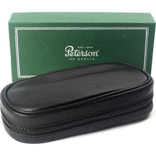 19.5*9cm Zipper Closure Pure Leather Tobacco Pouch Black Portable Single Double Pipe Tobacco Storage Interlayer Fashion Gifts