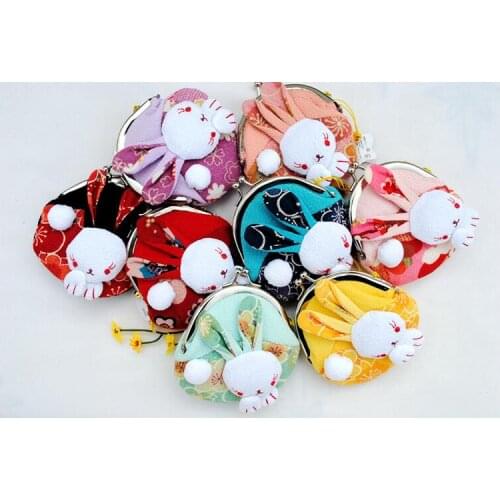 10 pieces Coin Purse Japanese Kawaii Cartoon Kimono Lucky rabbit Fabric Wallet Pouch for Kids Children Card Holder Key Money Bag