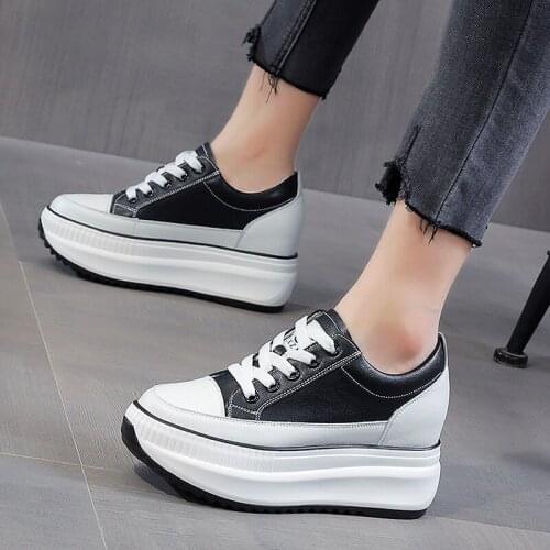 Real Leather Wedges Shoes for Women Platform White Black Vulcanize Shoes Breathable Platform Casuales Sport Shoes Woman Pumps