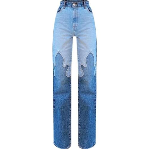 Vintage Patchwork Jeans y2k Trousers Women DA Harajuku High Waisted Streetwear Fashion Denim Gradient Colour Baggy Pants Lady