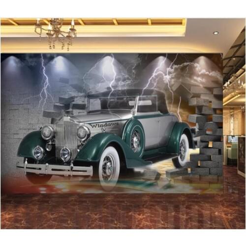 WDBH Custom photo 3d wallpaper Retro vintage car through wall home decor living room 3d wall murals wallpaper for walls 3 d
