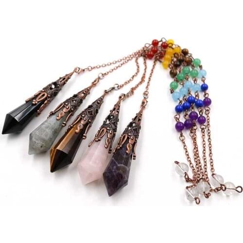 YJXP Wholesale 10pcs/lot Reiki Healing 7 Chakra Natural Stone Crystal Pendulum Pendant Treatment Yoga Meditation Charms Jewelry