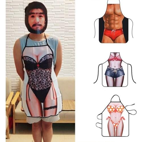 Funny 3D Kitchen Apron Digital Printed Sexy Naked Men Aprons Super muscle Hero Pattern Dinner BBQ Barbecue Cooking Uniform