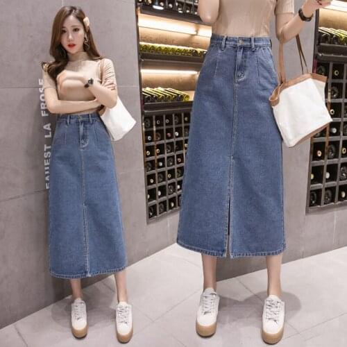 Denim Split Long Plus Size Oversized Korean Fashion High-Waisted Vintage Summer WomenS Clothing Skirt Vetement Femme 2021