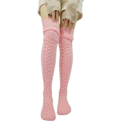 Female Knitted Stocking Solid Color Jacquard Thigh High Socks Long Tube Socks for Spring Autumn Woolen yarn