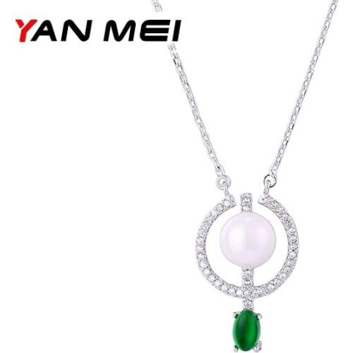 YAN MEI New Fashion Cubic Zirconia Imitation Pearl Necklace Crystal Brand Pendant For Women and Girl GLD1020