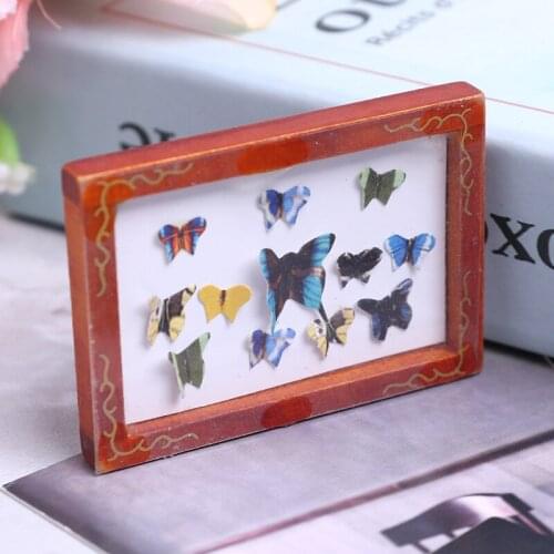 1 Pc 1:12 Vintage Framed Photos Miniature Butterfly specimen Doll Accessories Wall Picture