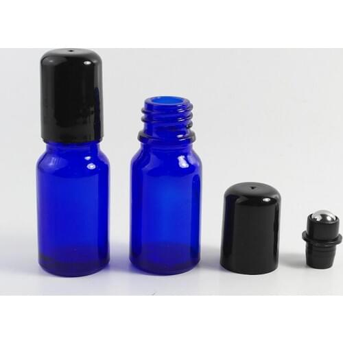 200pcs/lot 10ml Cobalt Blue Glass Roll on Bottle With Black Lids &Roller for Portable Cosmetics Perfume container