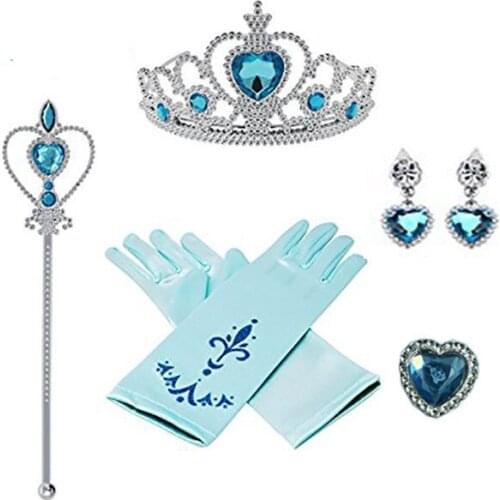 5pcs/lot Kids Princess Dress Up Accessories Jewelry Set Girls Beauty Fashion Toys Crown Ring Earring Wand Gloves Gifts