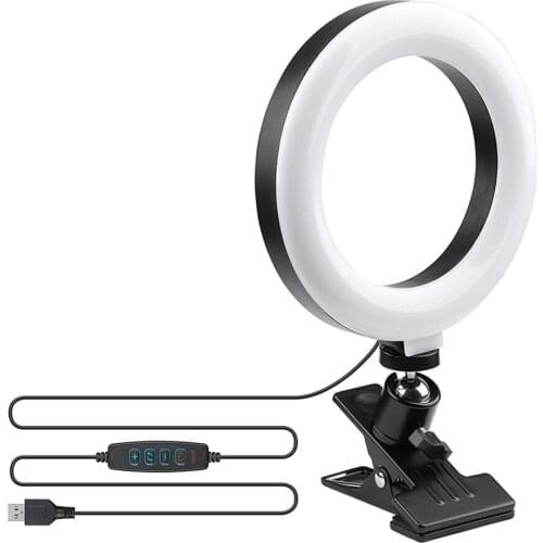6 inch Ring Light for Laptop with Flexible Tripod+Clamp Mount 10-Level Brightness Makeup Video Conference Lighting Kit Makeup