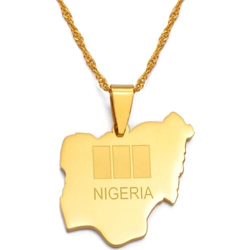 Anniyo Nigeria Map Flags Pendant Necklaces Africa Nigerians Maps Flag Jewelry I Love My Country Christmas #135021
