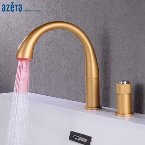 Azeta New Arrival Brushed Gold Bathtub Faucet Bathroom Two-piece Bathtub Mixer Tap LED 3 Color Change Bath Tap TorneirasAT3702BG