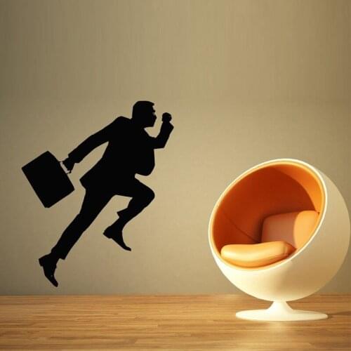 Running Business Man Wall Stickers for Company Background Art Decor Vinyl Removable Wall Decals Living Room Sticker Murals YY176