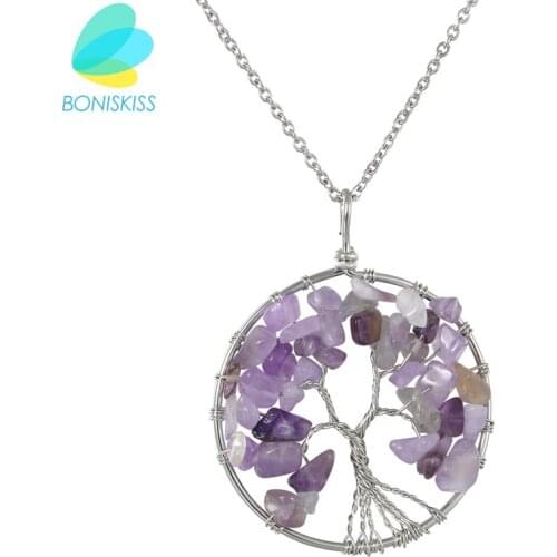 Boniskiss Life Tree Necklace Christmas Gifts Collares For Grandma Necklaces & Pendants Women Purple Crystal 2020 Collier Femme
