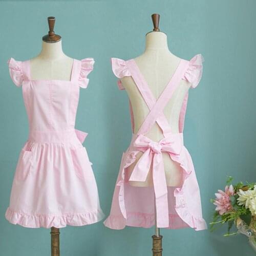 Home Kitchen Bib Cooking Baking Barbecue Ruffles Princess Apron with Pocket breathable lightweight washable