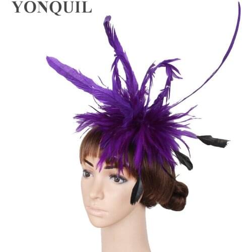 Elegant Gril Feather Hats Exaggerated Fascinators Millinery Wedding Hair Accessories Charming Purple Multicolors The Super SYF41