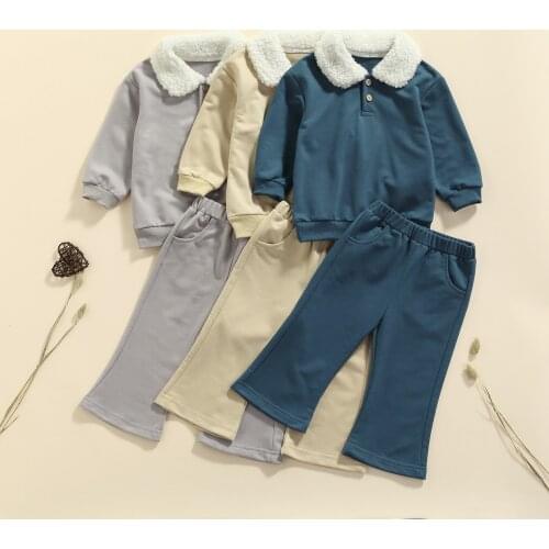 FOCUSNORM Fashion Autumn Kids Girls Clothes Sets 1-6Y Solid Long Sleeve Fur Collar Pullover Sweatshirt Tops Pants