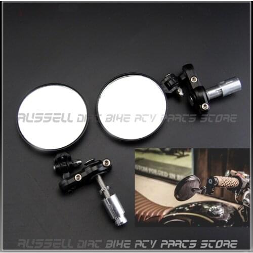 CAFE RACER BOBBER CLUBMAN Handle BAR End Mirrors MOTORCYCLE 3\\\" Round BLACK 7/8\\\" Aluminum Left, Right 0.5 Xin