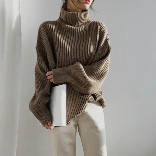 Kili Womens Fashion Casual Solid Color Loose Turtleneck Sweater Long Sleeve Knit One Size